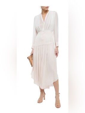 Sandro Asymmetric Chiffon-paneled Gathered Satin Maxi Dress Pastel Pink Size 8